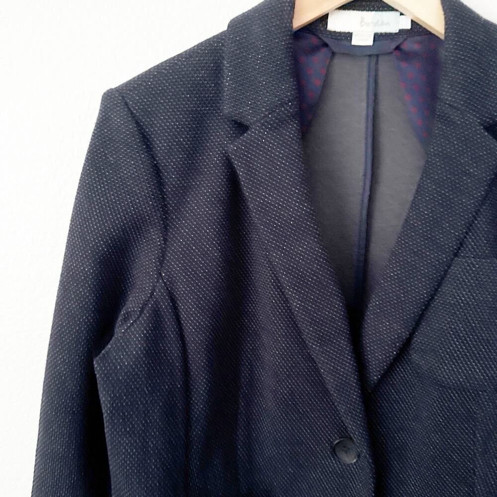 BODEN | Blazer Cotton Blend Navy Blue Micro Dot Jacket Preppy Classic | Size 12 - Picture 2 of 8